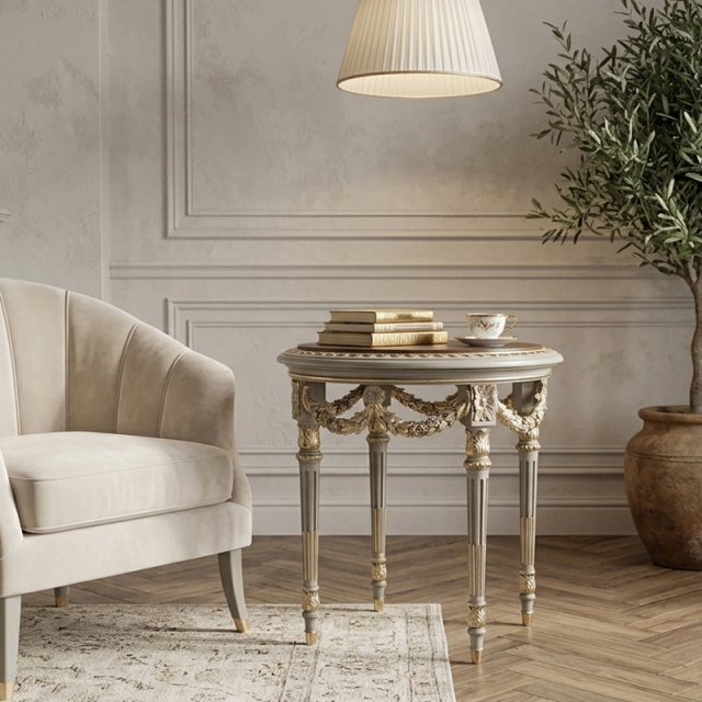 Aurelian Festoon Round Side Table | Luxury French Classical Neoclassical End Table - EKAR,MY SHOP,Aurelian Festoon Round Side Table | Luxury French Classical Neoclassical End Table - EKAR,foshan furniture factory,custom Furniture factory,china furniture factory