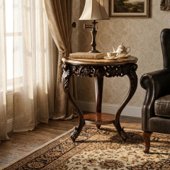 EKAR Classic French Marquetry Round End Table with Lower Shelf,MY SHOP,EKAR Classic French Marquetry Round End Table with Lower Shelf,foshan furniture factory,custom Furniture factory,china furniture factory