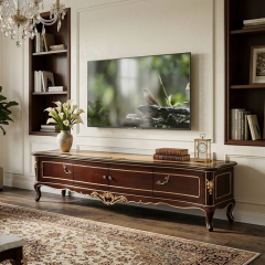 EKAR Classic French Marquetry Low TV Stand with Carved Legs,EKAR FURNITURE CO.,LTD,EKAR Classic French Marquetry Low TV Stand with Carved Legs,foshan furniture factory,custom Furniture factory,china furniture factory