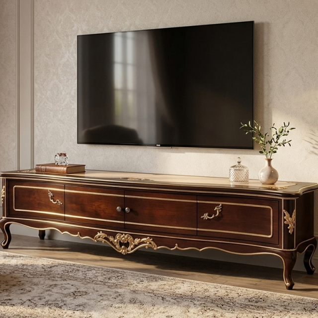 EKAR Classic French Marquetry Low TV Stand with Carved Legs,EKAR FURNITURE CO.,LTD,EKAR Classic French Marquetry Low TV Stand with Carved Legs,foshan furniture factory,custom Furniture factory,china furniture factory