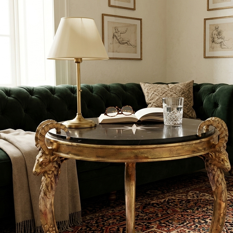EKAR Neoclassical Round Gilded Side Table with Ram Head Accents,EKAR FURNITURE CO.,LTD,EKAR Neoclassical Round Gilded Side Table with Ram Head Accents,foshan furniture factory,custom Furniture factory,china furniture factory