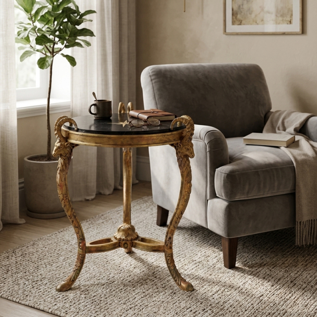 EKAR Neoclassical Round Gilded Side Table with Ram Head Accents,EKAR FURNITURE CO.,LTD,EKAR Neoclassical Round Gilded Side Table with Ram Head Accents,foshan furniture factory,custom Furniture factory,china furniture factory