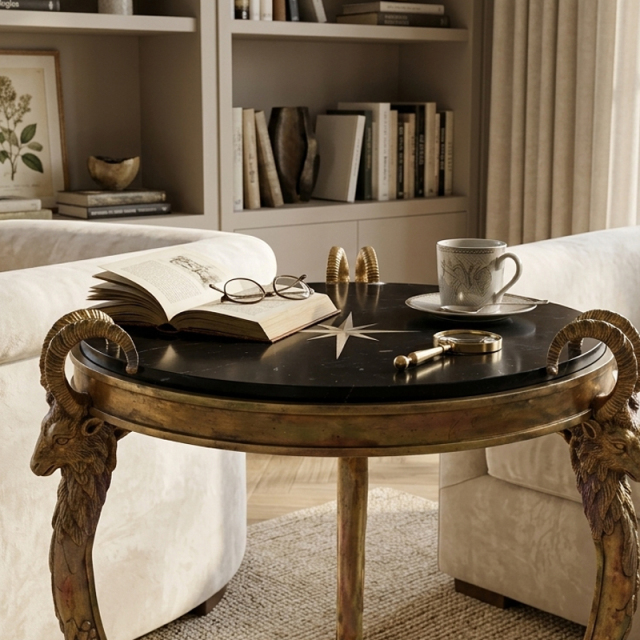 EKAR Neoclassical Round Gilded Side Table with Ram Head Accents,EKAR FURNITURE CO.,LTD,EKAR Neoclassical Round Gilded Side Table with Ram Head Accents,foshan furniture factory,custom Furniture factory,china furniture factory