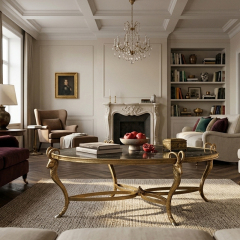 EKAR Neoclassical Oval Gilded Coffee Table with Ram Head Accents,EKAR FURNITURE CO.,LTD,EKAR Neoclassical Oval Gilded Coffee Table with Ram Head Accents,foshan furniture factory,custom Furniture factory,china furniture factory