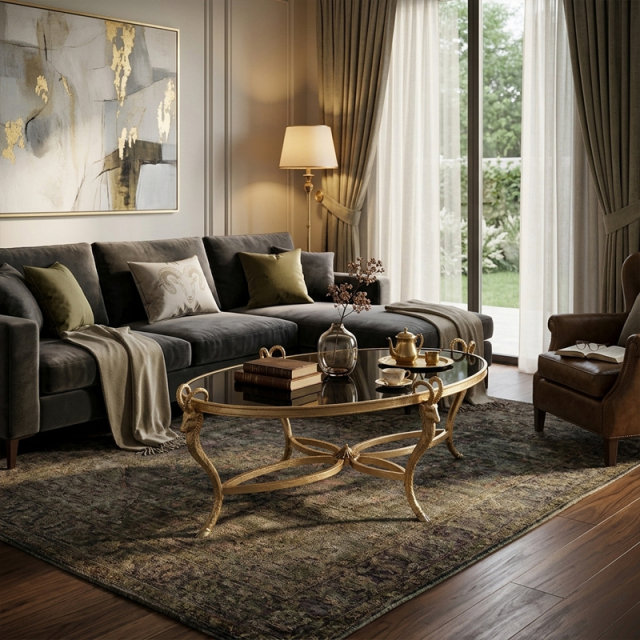 EKAR Neoclassical Oval Gilded Coffee Table with Ram Head Accents,EKAR FURNITURE CO.,LTD,EKAR Neoclassical Oval Gilded Coffee Table with Ram Head Accents,foshan furniture factory,custom Furniture factory,china furniture factory