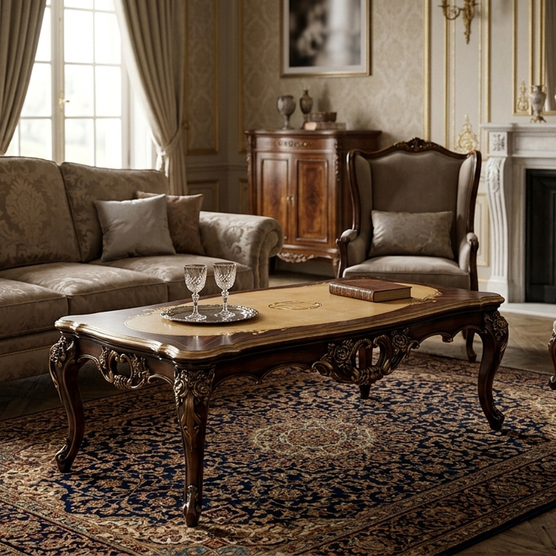 EKAR Classic French Rococo Carved Wood Coffee Table with Marquetry Top,EKAR FURNITURE CO.,LTD,EKAR Classic French Rococo Carved Wood Coffee Table with Marquetry Top,foshan furniture factory,custom Furniture factory,china furniture factory