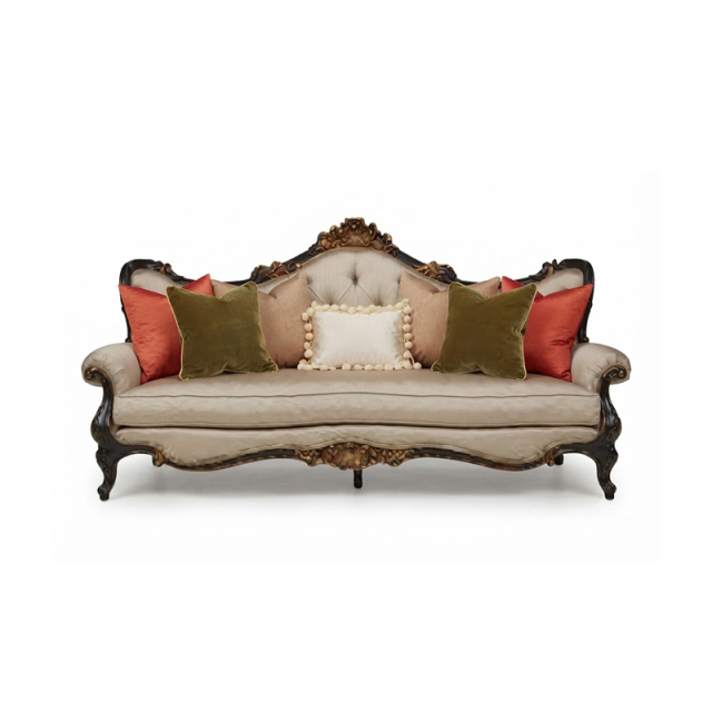 EKAR Classic French Tufted Camelback Sofa with Dark Carved Wood Frame,EKAR FURNITURE CO.,LTD,EKAR Classic French Tufted Camelback Sofa with Dark Carved Wood Frame,foshan furniture factory,custom Furniture factory,china furniture factory