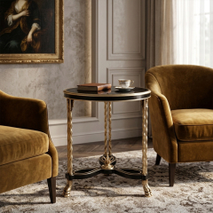Noir Royale Gilded Pedestal Side Table - Luxury French Classical Accent Table | EKAR FURNITURE,EKAR FURNITURE CO.,LTD,Noir Royale Gilded Pedestal Side Table - Luxury French Classical Accent Table | EKAR FURNITURE,foshan furniture factory,custom Furniture factory,china furniture factory