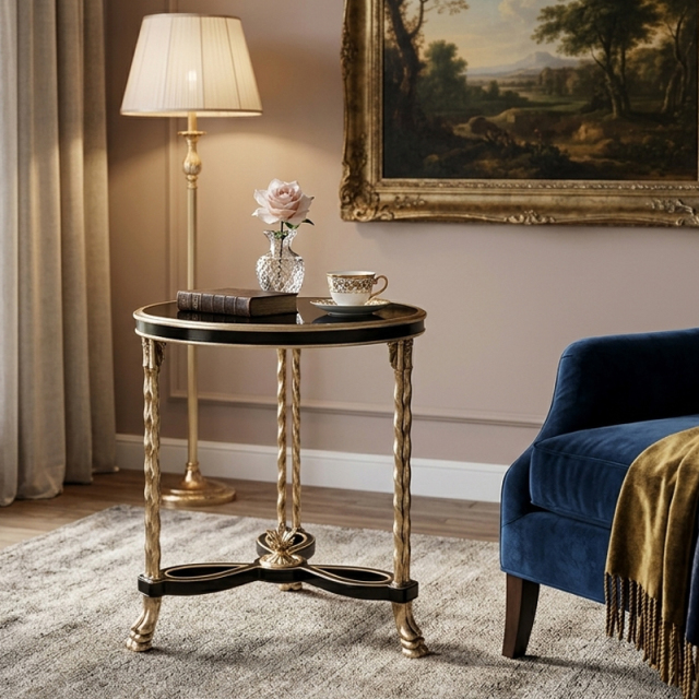 Noir Royale Gilded Pedestal Side Table - Luxury French Classical Accent Table | EKAR FURNITURE,EKAR FURNITURE CO.,LTD,Noir Royale Gilded Pedestal Side Table - Luxury French Classical Accent Table | EKAR FURNITURE,foshan furniture factory,custom Furniture factory,china furniture factory