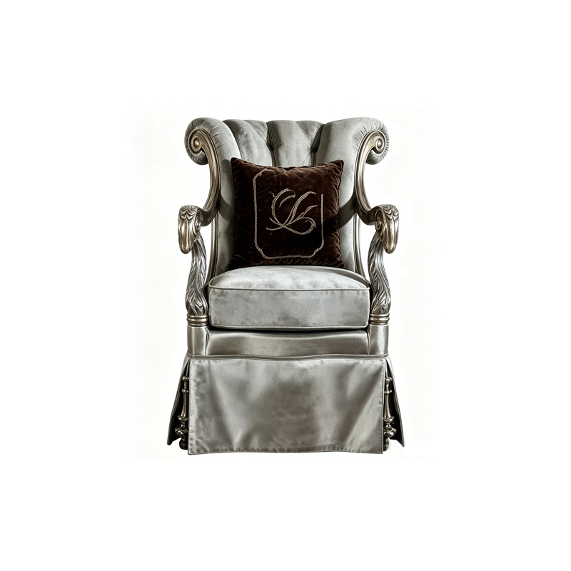Sovereign Silver-Leaf Wingback Accent Chair - Luxury French Classical Velvet Armchair | EKAR FURNITURE,EKAR FURNITURE CO.,LTD,Sovereign Silver-Leaf Wingback Accent Chair - Luxury French Classical Velvet Armchair | EKAR FURNITURE,foshan furniture factory,custom Furniture factory,china furniture factory