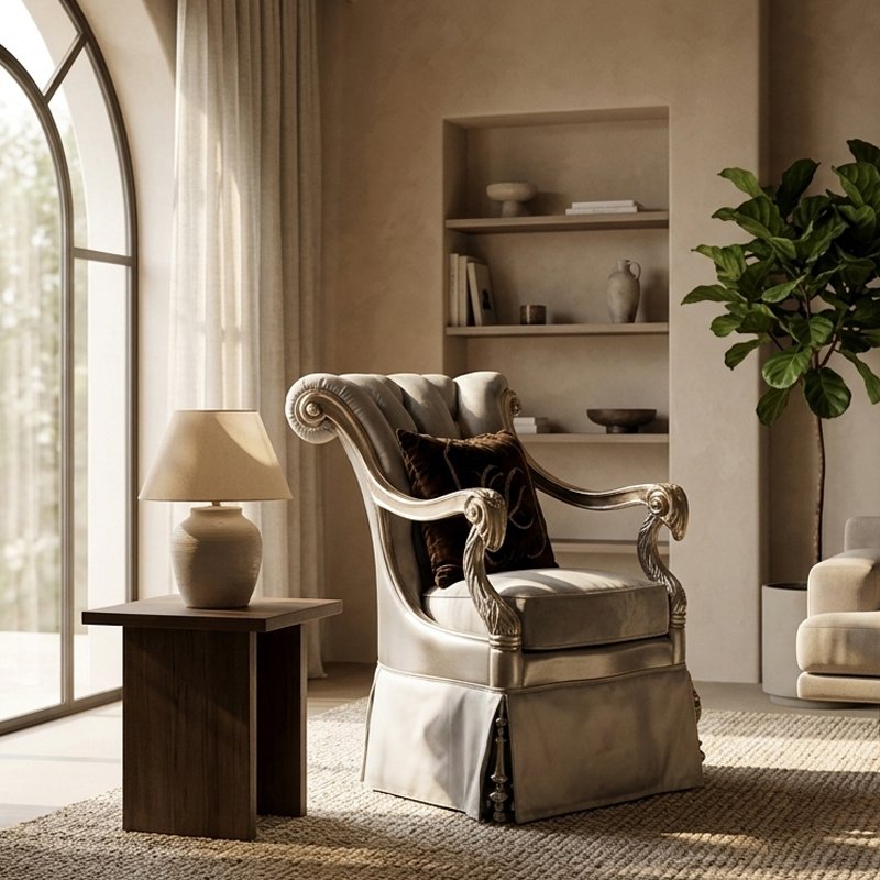 Sovereign Silver-Leaf Wingback Accent Chair - Luxury French Classical Velvet Armchair | EKAR FURNITURE,EKAR FURNITURE CO.,LTD,Sovereign Silver-Leaf Wingback Accent Chair - Luxury French Classical Velvet Armchair | EKAR FURNITURE,foshan furniture factory,custom Furniture factory,china furniture factory
