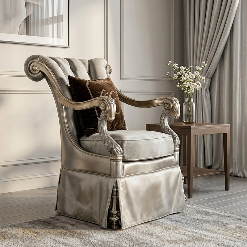 Sovereign Silver-Leaf Wingback Accent Chair - Luxury French Classical Velvet Armchair | EKAR FURNITURE,EKAR FURNITURE CO.,LTD,Sovereign Silver-Leaf Wingback Accent Chair - Luxury French Classical Velvet Armchair | EKAR FURNITURE,foshan furniture factory,custom Furniture factory,china furniture factory