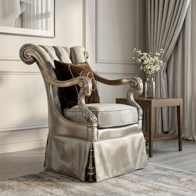 Sovereign Silver-Leaf Wingback Accent Chair - Luxury French Classical Velvet Armchair | EKAR FURNITURE,EKAR FURNITURE CO.,LTD,Sovereign Silver-Leaf Wingback Accent Chair - Luxury French Classical Velvet Armchair | EKAR FURNITURE,foshan furniture factory,custom Furniture factory,china furniture factory