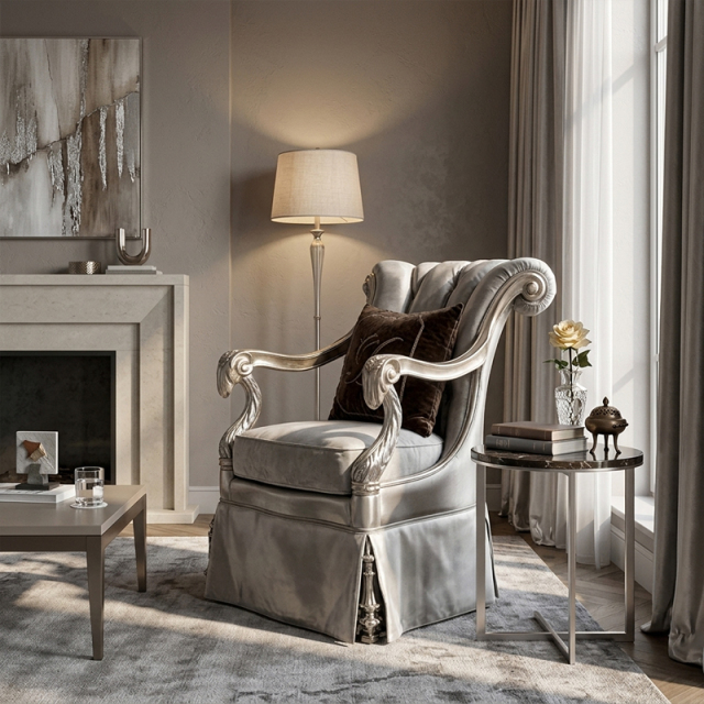 Sovereign Silver-Leaf Wingback Accent Chair - Luxury French Classical Velvet Armchair | EKAR FURNITURE,EKAR FURNITURE CO.,LTD,Sovereign Silver-Leaf Wingback Accent Chair - Luxury French Classical Velvet Armchair | EKAR FURNITURE,foshan furniture factory,custom Furniture factory,china furniture factory