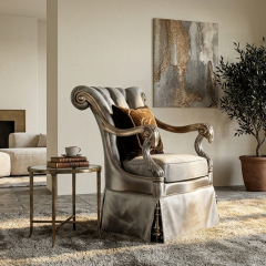 Sovereign Silver-Leaf Wingback Accent Chair - Luxury French Classical Velvet Armchair | EKAR FURNITURE,EKAR FURNITURE CO.,LTD,Sovereign Silver-Leaf Wingback Accent Chair - Luxury French Classical Velvet Armchair | EKAR FURNITURE,foshan furniture factory,custom Furniture factory,china furniture factory