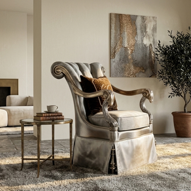 Sovereign Silver-Leaf Wingback Accent Chair - Luxury French Classical Velvet Armchair | EKAR FURNITURE,EKAR FURNITURE CO.,LTD,Sovereign Silver-Leaf Wingback Accent Chair - Luxury French Classical Velvet Armchair | EKAR FURNITURE,foshan furniture factory,custom Furniture factory,china furniture factory