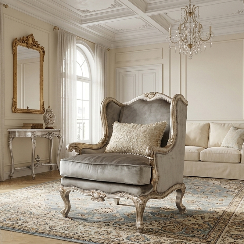 Celeste Gilded Wingback Accent Chair - Luxury French Classical Armchair | EKAR FURNITURE,EKAR FURNITURE CO.,LTD,Celeste Gilded Wingback Accent Chair - Luxury French Classical Armchair | EKAR FURNITURE,foshan furniture factory,custom Furniture factory,china furniture factory