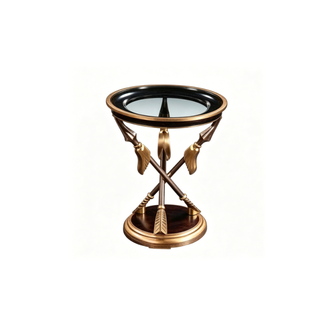 EKAR Neoclassical Crossed Arrow Round Side Table with Glass Top,EKAR FURNITURE CO.,LTD,EKAR Neoclassical Crossed Arrow Round Side Table with Glass Top,foshan furniture factory,custom Furniture factory,china furniture factory