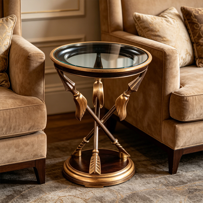 EKAR Neoclassical Crossed Arrow Round Side Table with Glass Top,EKAR FURNITURE CO.,LTD,EKAR Neoclassical Crossed Arrow Round Side Table with Glass Top,foshan furniture factory,custom Furniture factory,china furniture factory