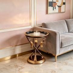 EKAR Neoclassical Crossed Arrow Round Side Table with Glass Top,EKAR FURNITURE CO.,LTD,EKAR Neoclassical Crossed Arrow Round Side Table with Glass Top,foshan furniture factory,custom Furniture factory,china furniture factory