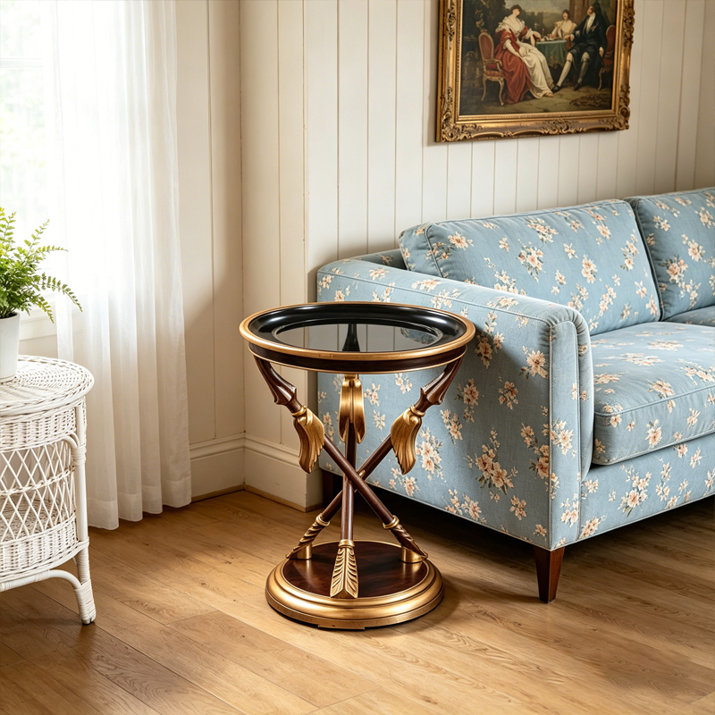 EKAR Neoclassical Crossed Arrow Round Side Table with Glass Top,EKAR FURNITURE CO.,LTD,EKAR Neoclassical Crossed Arrow Round Side Table with Glass Top,foshan furniture factory,custom Furniture factory,china furniture factory