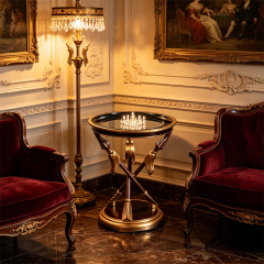 EKAR Neoclassical Crossed Arrow Round Side Table with Glass Top,EKAR FURNITURE CO.,LTD,EKAR Neoclassical Crossed Arrow Round Side Table with Glass Top,foshan furniture factory,custom Furniture factory,china furniture factory