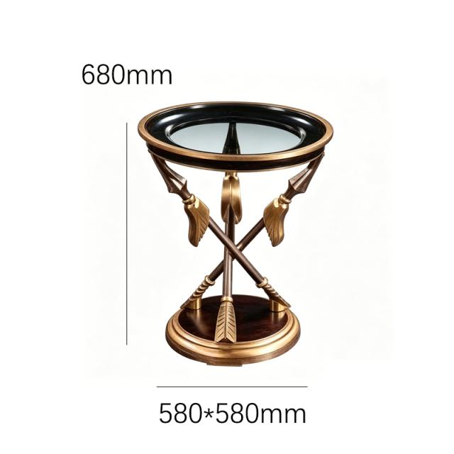 EKAR Neoclassical Crossed Arrow Round Side Table with Glass Top,EKAR FURNITURE CO.,LTD,EKAR Neoclassical Crossed Arrow Round Side Table with Glass Top,foshan furniture factory,custom Furniture factory,china furniture factory