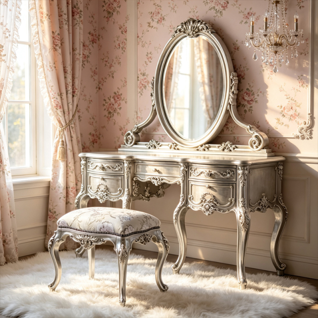 EKAR Classic French Rococo Vanity Stool with Floral Brocade Seat,MY SHOP,EKAR Classic French Rococo Vanity Stool with Floral Brocade Seat,foshan furniture factory,custom Furniture factory,china furniture factory
