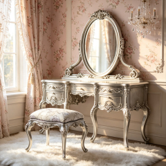 EKAR Classic French Rococo Vanity Dressing Table with Oval Mirror,MY SHOP,EKAR Classic French Rococo Vanity Dressing Table with Oval Mirror,foshan furniture factory,custom Furniture factory,china furniture factory