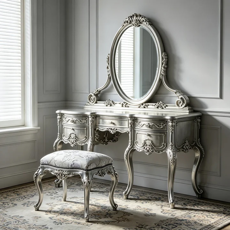 EKAR Classic French Rococo Vanity Dressing Table with Oval Mirror,MY SHOP,EKAR Classic French Rococo Vanity Dressing Table with Oval Mirror,foshan furniture factory,custom Furniture factory,china furniture factory