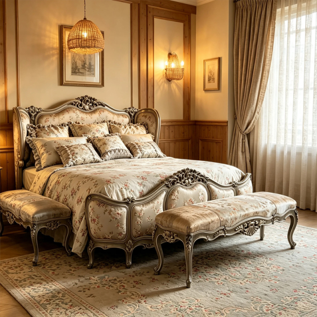EKAR Classic French Rococo Bed End Bench with Gilded Frame,MY SHOP,EKAR Classic French Rococo Bed End Bench with Gilded Frame,foshan furniture factory,custom Furniture factory,china furniture factory