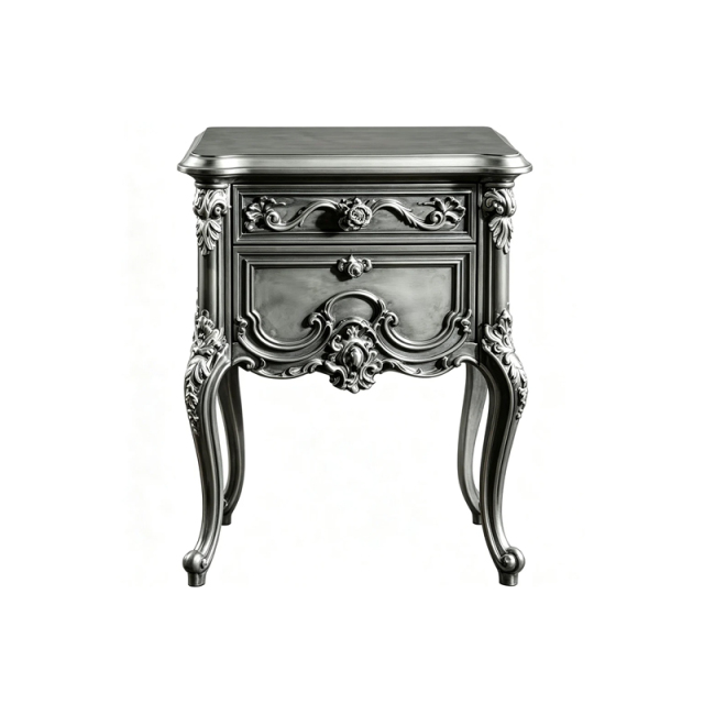 EKAR Classic French Rococo Bedside Table with Silver Gilded Finish,EKAR FURNITURE CO.,LTD,EKAR Classic French Rococo Bedside Table with Silver Gilded Finish,foshan furniture factory,custom Furniture factory,china furniture factory