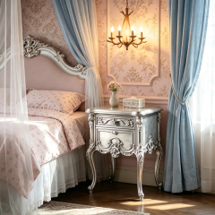 EKAR Classic French Rococo Bedside Table with Silver Gilded Finish,EKAR FURNITURE CO.,LTD,EKAR Classic French Rococo Bedside Table with Silver Gilded Finish,foshan furniture factory,custom Furniture factory,china furniture factory