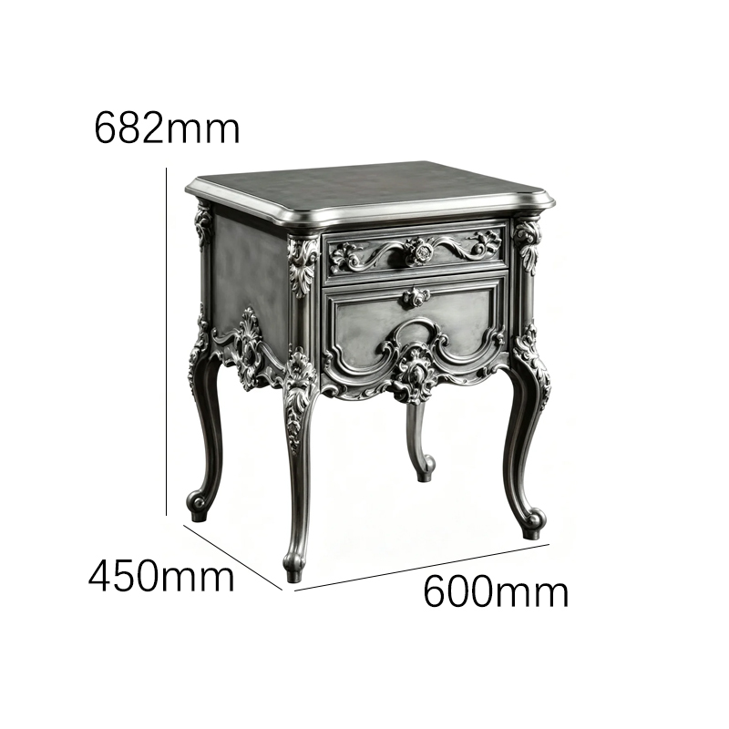 EKAR Classic French Rococo Bedside Table with Silver Gilded Finish,EKAR FURNITURE CO.,LTD,EKAR Classic French Rococo Bedside Table with Silver Gilded Finish,foshan furniture factory,custom Furniture factory,china furniture factory