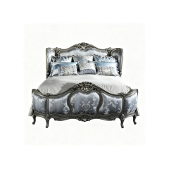 EKAR Classic French Gilded Bed with Silver Damask Upholstery,EKAR FURNITURE CO.,LTD,EKAR Classic French Gilded Bed with Silver Damask Upholstery,foshan furniture factory,custom Furniture factory,china furniture factory