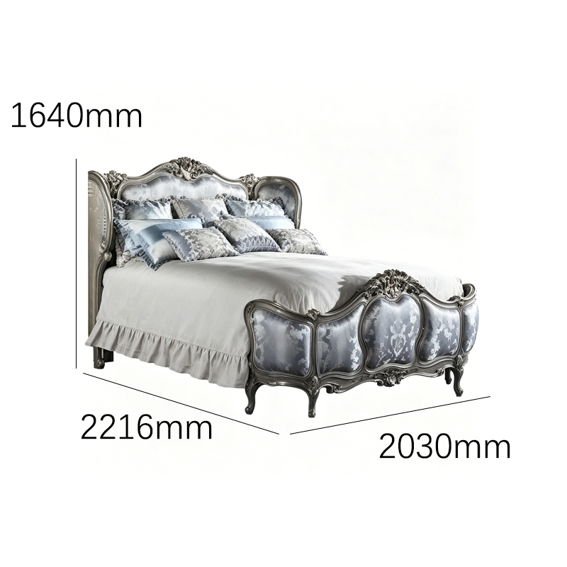 EKAR Classic French Gilded Bed with Silver Damask Upholstery,EKAR FURNITURE CO.,LTD,EKAR Classic French Gilded Bed with Silver Damask Upholstery,foshan furniture factory,custom Furniture factory,china furniture factory