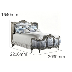 EKAR Classic French Gilded Bed with Silver Damask Upholstery,EKAR FURNITURE CO.,LTD,EKAR Classic French Gilded Bed with Silver Damask Upholstery,foshan furniture factory,custom Furniture factory,china furniture factory