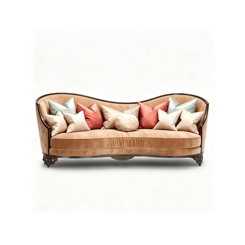 EKAR Classic French Serpentine Velvet Sofa with Wood Trim,MY SHOP,EKAR Classic French Serpentine Velvet Sofa with Wood Trim,foshan furniture factory,custom Furniture factory,china furniture factory