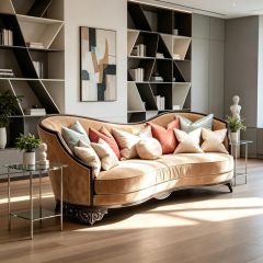 EKAR Classic French Serpentine Velvet Sofa with Wood Trim,MY SHOP,EKAR Classic French Serpentine Velvet Sofa with Wood Trim,foshan furniture factory,custom Furniture factory,china furniture factory