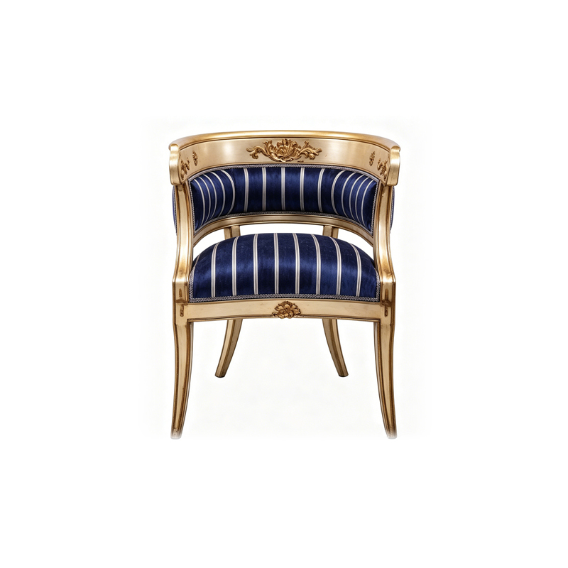 EKAR Classic French Gilded Barrel Back Leisure Chair with Striped Upholstery,MY SHOP,EKAR Classic French Gilded Barrel Back Leisure Chair with Striped Upholstery,foshan furniture factory,custom Furniture factory,china furniture factory