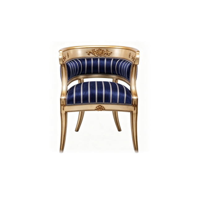 EKAR Classic French Gilded Barrel Back Leisure Chair with Striped Upholstery,MY SHOP,EKAR Classic French Gilded Barrel Back Leisure Chair with Striped Upholstery,foshan furniture factory,custom Furniture factory,china furniture factory