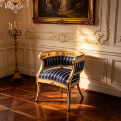 EKAR Classic French Gilded Barrel Back Leisure Chair with Striped Upholstery,MY SHOP,EKAR Classic French Gilded Barrel Back Leisure Chair with Striped Upholstery,foshan furniture factory,custom Furniture factory,china furniture factory