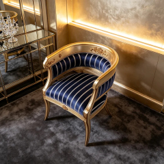 EKAR Classic French Gilded Barrel Back Leisure Chair with Striped Upholstery,MY SHOP,EKAR Classic French Gilded Barrel Back Leisure Chair with Striped Upholstery,foshan furniture factory,custom Furniture factory,china furniture factory
