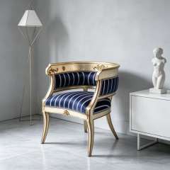 EKAR Classic French Gilded Barrel Back Leisure Chair with Striped Upholstery,MY SHOP,EKAR Classic French Gilded Barrel Back Leisure Chair with Striped Upholstery,foshan furniture factory,custom Furniture factory,china furniture factory
