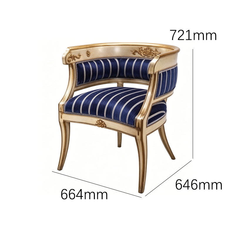 EKAR Classic French Gilded Barrel Back Leisure Chair with Striped Upholstery,MY SHOP,EKAR Classic French Gilded Barrel Back Leisure Chair with Striped Upholstery,foshan furniture factory,custom Furniture factory,china furniture factory