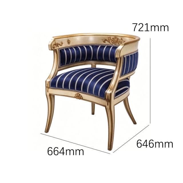 EKAR Classic French Gilded Barrel Back Leisure Chair with Striped Upholstery,MY SHOP,EKAR Classic French Gilded Barrel Back Leisure Chair with Striped Upholstery,foshan furniture factory,custom Furniture factory,china furniture factory