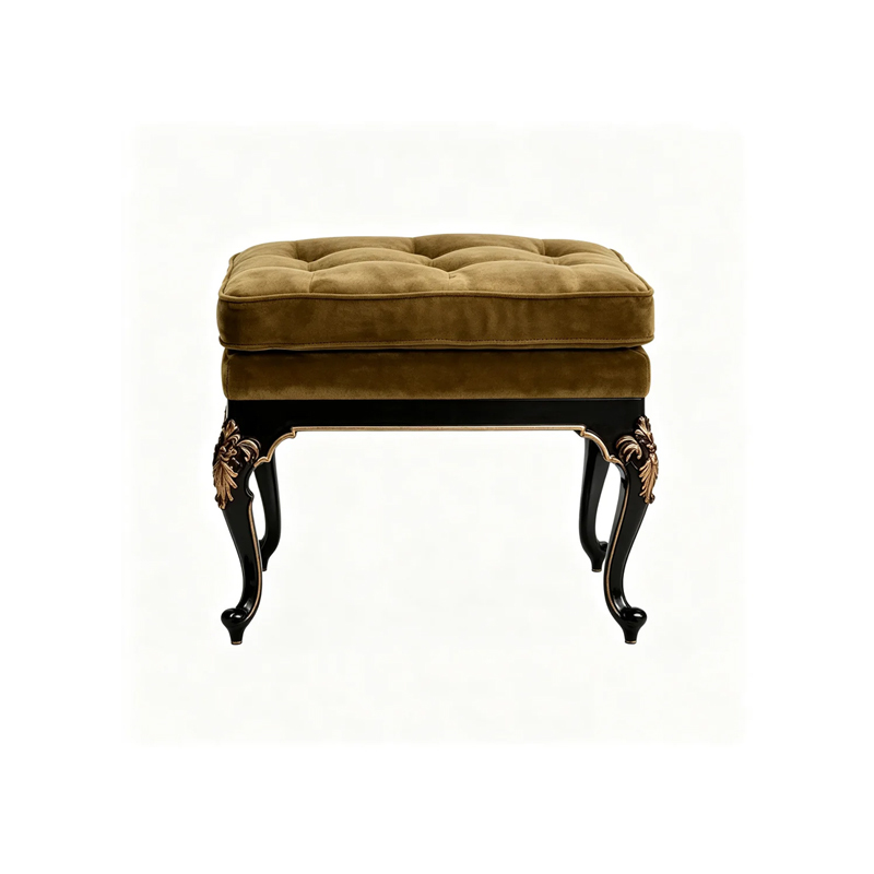 EKAR Classic French Tufted Velvet Dressing Stool with Black and Gold Frame,EKAR FURNITURE CO.,LTD,EKAR Classic French Tufted Velvet Dressing Stool with Black and Gold Frame,foshan furniture factory,custom Furniture factory,china furniture factory