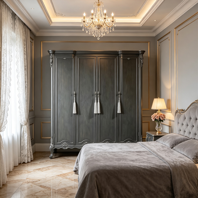 EKAR Classic French Hand-Carved Armoire with Ornate Tassel Details,MY SHOP,EKAR Classic French Hand-Carved Armoire with Ornate Tassel Details,foshan furniture factory,custom Furniture factory,china furniture factory