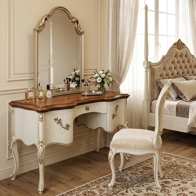 EKAR Classic French Cream Vanity Dressing Table with Arched Mirror,MY SHOP,EKAR Classic French Cream Vanity Dressing Table with Arched Mirror,foshan furniture factory,custom Furniture factory,china furniture factory