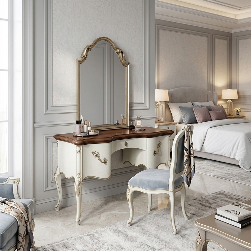 EKAR Classic French Cream Vanity Dressing Table with Arched Mirror,MY SHOP,EKAR Classic French Cream Vanity Dressing Table with Arched Mirror,foshan furniture factory,custom Furniture factory,china furniture factory